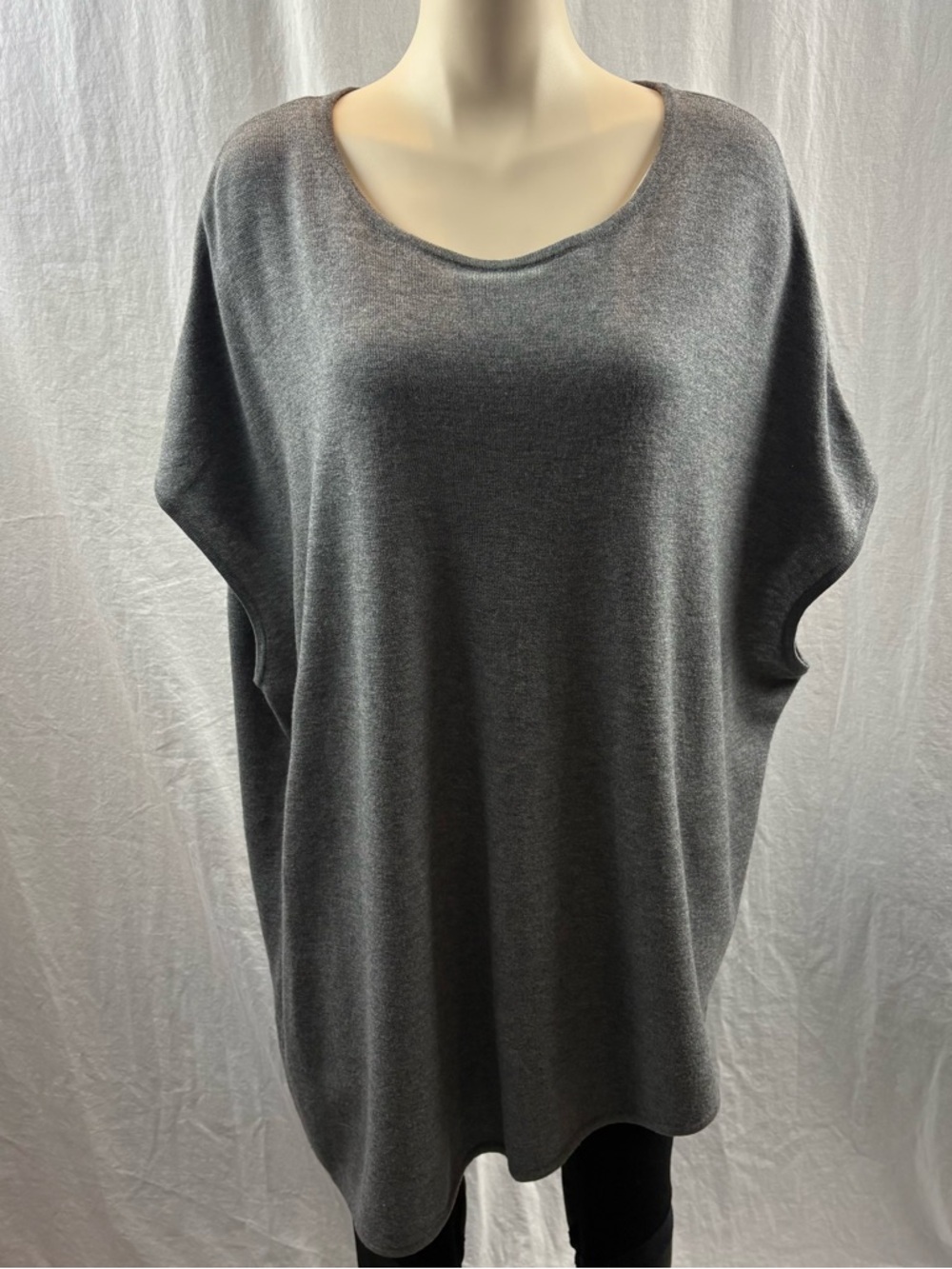 Part Two Grey Wool Cashmere Blend Scoop-Neck Asymmetrical Hem Poncho O/S